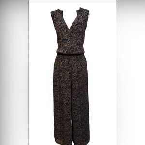 Evereve Ellerie Jumpsuit Size Large Leopard Print Wide Leg Faux Surplice Neck